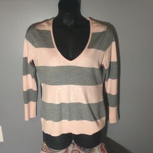 New York & Co grey and pink v neck sweater